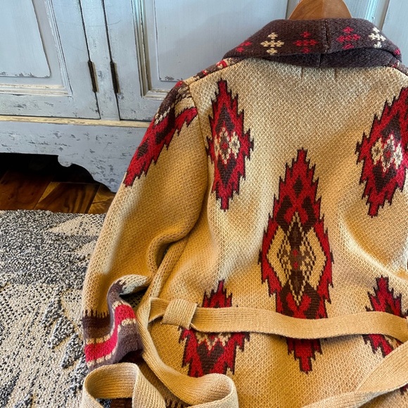 New Western Cowichan Print Shaw Cardigan Sweater, Thick Warm Chunky Knit Vintage - Picture 3 of 9